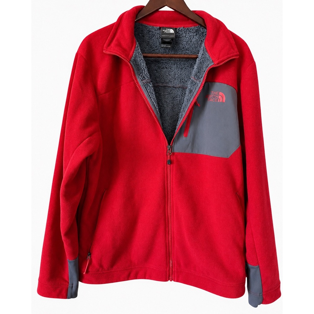 The North Face Fleece Jacket Mens Large Red Excellent Full Zip C738 Contrast - Picture 2 of 14